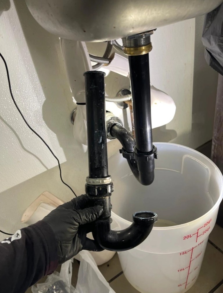 New commercial sink drain piping being installed at Vampire Penguin in Ontario, California